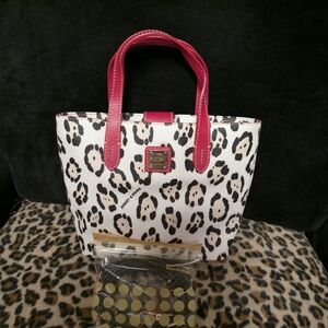 New without tags small Dooney and Bourke Cheetah print tote bag with red trim